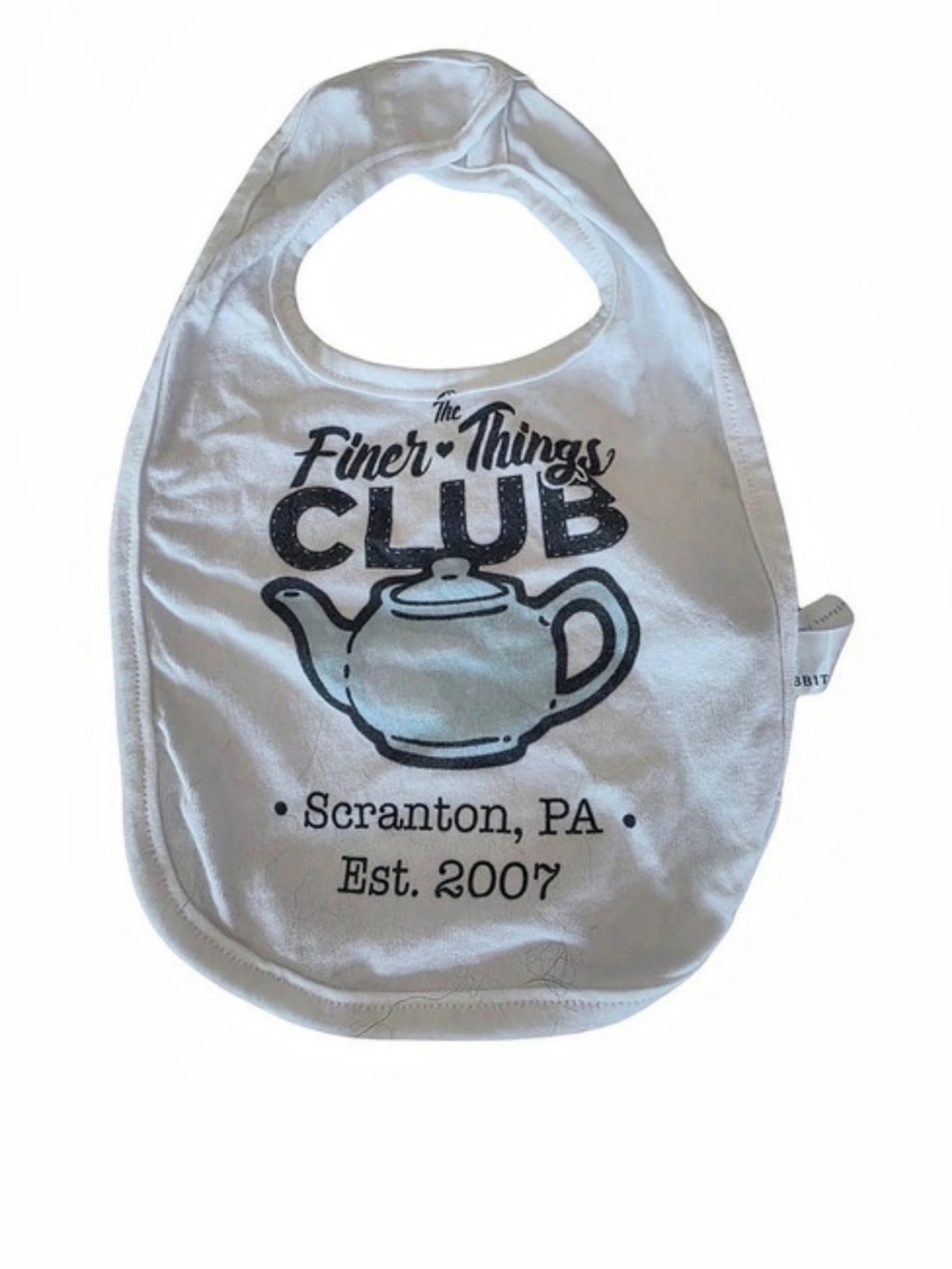 NWOT Rabbit Skins The Finer Things Club The Office Baby Bib White